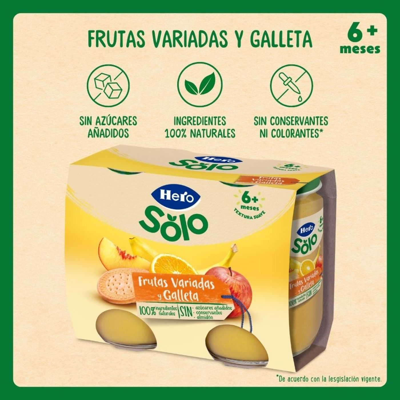 Merienda de frutas con galleta HERO, pack 2x190 g 
