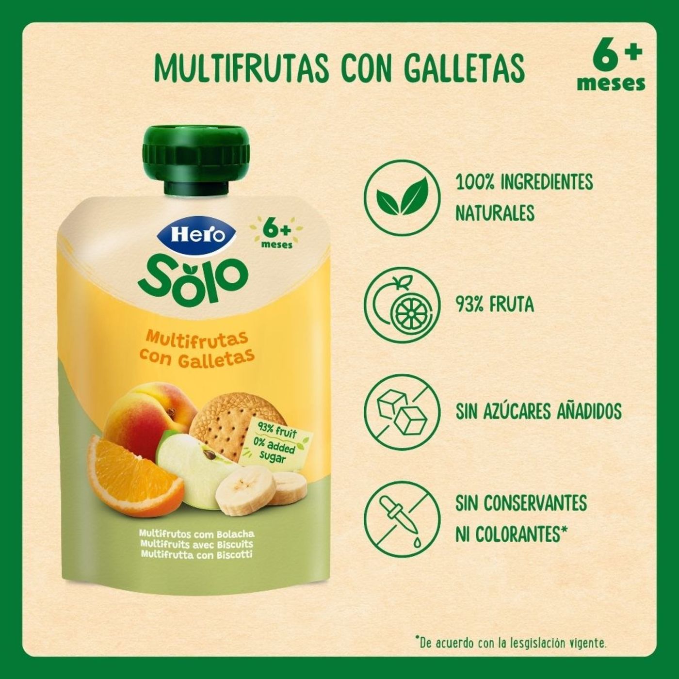 Bolsita multifrutas con galletas HERO Baby, doypack 100 g