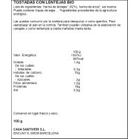 Tostadas crujientes de lentejas bio SANTIVERI, caja 100 g