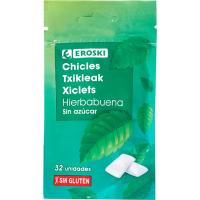 Xiclet d'herba bona sense sucre EROSKI, bossa 45 g