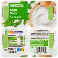 Postre con base de soja natural EROSKI, pack 4x100 g