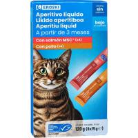 Aperitivo líquido para gato EROSKI, pack 8x15 g Aperitivo líquido para gato EROSKI, pack 8x15 g