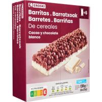 Barrita de cereal y cacao c/ chocolate blanco EROSKI, caja 138 g