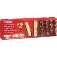 Turrón de chocolate con leche y pistacho EROSKI, tableta 150 g Turrón de chocolate con leche y pistacho EROSKI, tableta 150 g