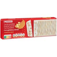 Turrón praliné choco blanco con galleta limón EROSKI, caja 145 g Turrón praliné choco blanco con galleta limón EROSKI, caja 145 g