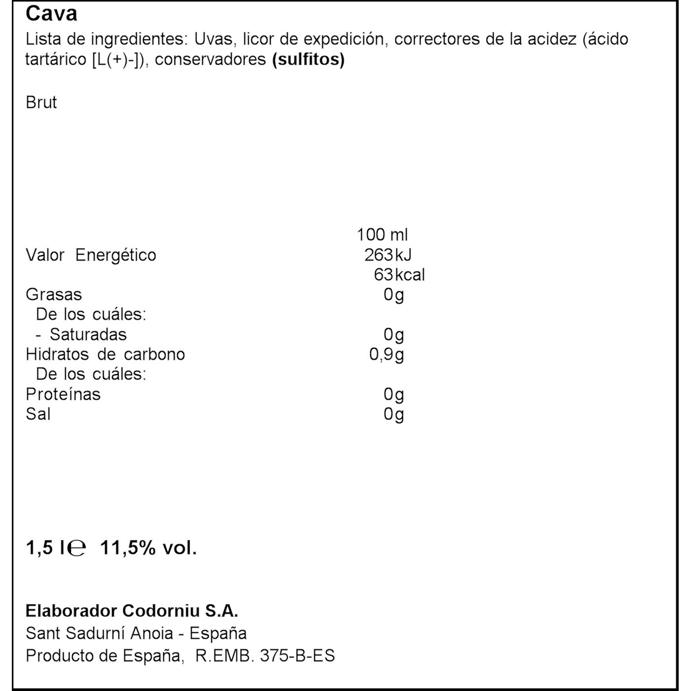 Cava Brut Nature CODORNÍU ANNA, 1 ud Funda Enfriadora