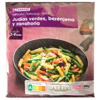 Saltat de mongeta-albergínia-pastanaga EROSKI, bossa 450 g Saltat de mongeta-albergínia-pastanaga EROSKI, bossa 450 g
