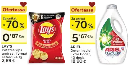 2a unitat -70% en els productes senyalats