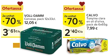 2a unitat -50% en els productes senyalats
