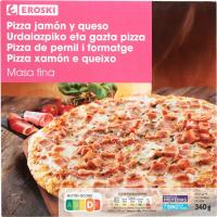 Pizza massa fina de pernil-formatge EROSKI, caixa 340 g