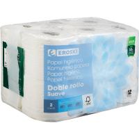 Paper higiènic suau doble rotllo EROSKI, paquet 12 rotllos