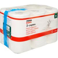 Papel higiénico 2 capas EROSKI BASIC, paquete 12 rollos