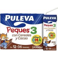 Leche con cereal-cacao PULEVA Peques 3, pack 200 ml