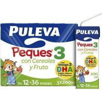 Leche crecimiento Peques cereal-fruta PULEVA  3, pack 3x200 ml