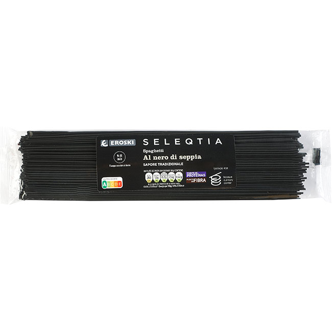 Spaghetti Al Nero Di Seppia EROSKI SELEQTIA, paquet 250 g