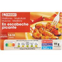 Mejillón picante en escabeche 14/18 piezas EROSKI, lata 111 g