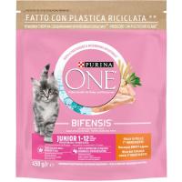 Alimento de pollo-arroz gato junior PURINA One, paquete 450 g