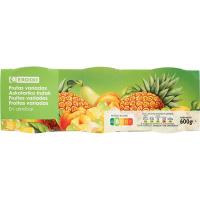 Frutas variadas en almíbar EROSKI, pack 3x115 g