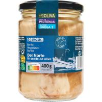 Tonyina del nord en oli d`oliva EROSKI, flascó 400 g