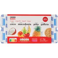 Iogurt sabor coco-macedònia-pinya-galeta EROSKI basic, pack 8x125 g