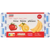 Iogurt sabor maduixa-plàtan-llimona EROSKI basic, pack 8x125 g