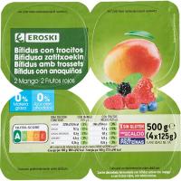 Bífidus 0% con mango y frutos rojos EROSKI, pack 4x125 g