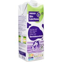 Leche semidesnatada sin lactosa EROSKI, brik 1 litro