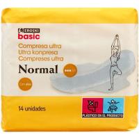 Compresa ultra ales normal EROSKI basic, paquet 14 u