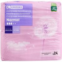 Compresa de incontinencia leve normal EROSKI, paquete 24 uds