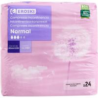 Compresa d`incontinència lleu normal EROSKI, paquet 24 u