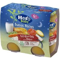 Potito de verduras con pavo HERO Buenas Noches, pack 2x190 g 