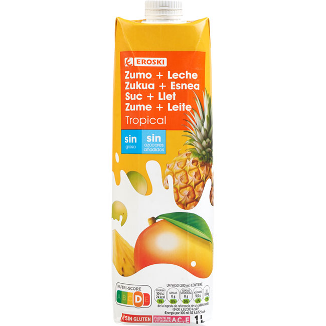 Lactozumo tropical EROSKI, brik 1 litre