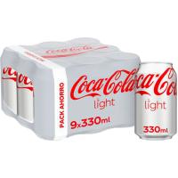 Refresco de cola sin azúcar COCA COLA LIGHT, pack 9x33 cl