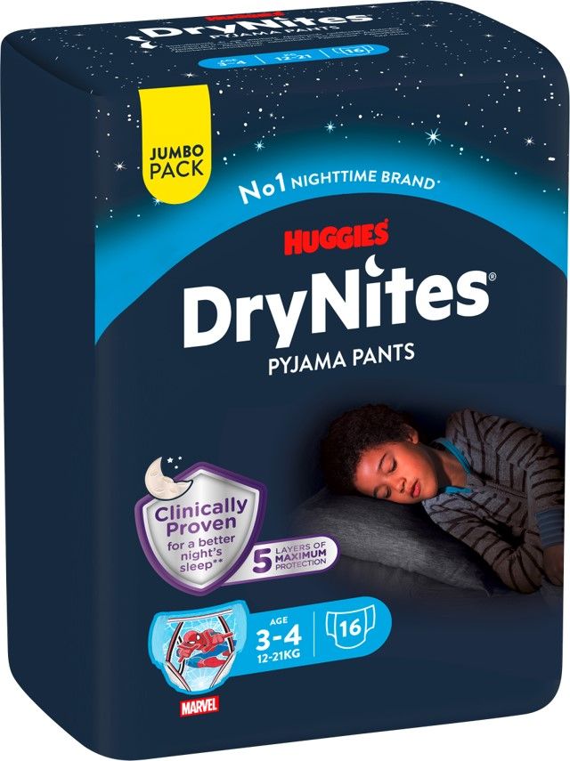 Pants de noche niño 12-21 kg 3-4 años DRYNITES, paquete 16 uds