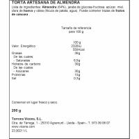 Torta artesanal almendra VICENS, tableta 200 g