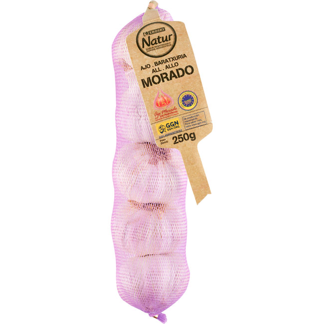 Ajo morado IGP Las Pedroñeras EROSKI NATUR, malla 250 g