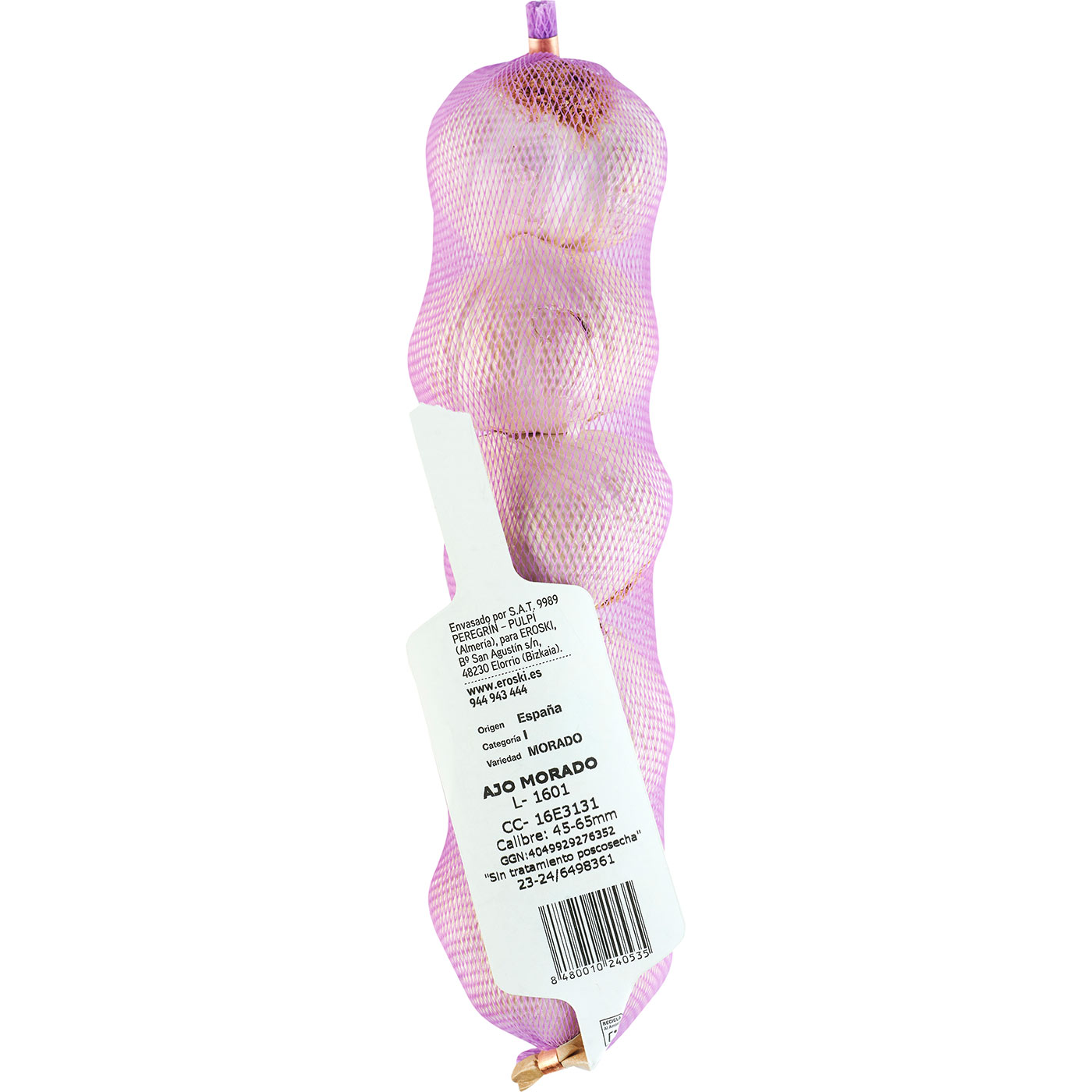 Ajo morado IGP Las Pedroñeras EROSKI NATUR, malla 250 g