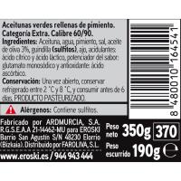 Aceitunas con pimiento EROSKI SELEQTIA, frasco 190 g