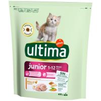 Alimento de pollo para gato junior 1-12 m. ULTIMA, paquete 400 g