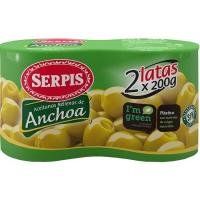 Aceitunas rellenas de anchoa SERPIS, pack 2x85 g