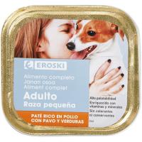 Paté de pollastre per a gossos de races petites EROSKI, lata 150 g