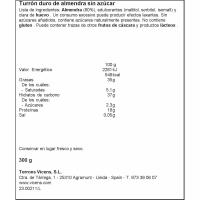 Turrón duro sin azúcar VICENS, tableta 250 g