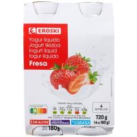 Yogur líquido de fresa EROSKI, pack 4x180 g