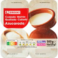 Cuajada natural azucarada EROSKI, pack 4x125 g