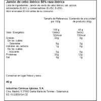 Jamón ibérico cebo 50% raza ib. IGLESIAS DELICATAPAS, sobre 40 g