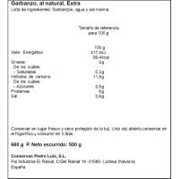 Garbanzo cocido al natural PEDRO LUIS, frasco 500 g
