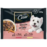 Delícies en salsa sabors per a gos CESAR, pack 4x100 g