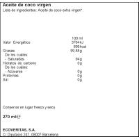 Aceite de coco virgen VERITAS, frasco 270 ml