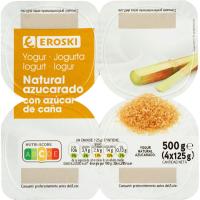 Iogurt natural amb sucre de canya EROSKI, pack 4x125 g