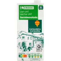 Leche semidesnatada de Cataluña EROSKI, brik 1 litro